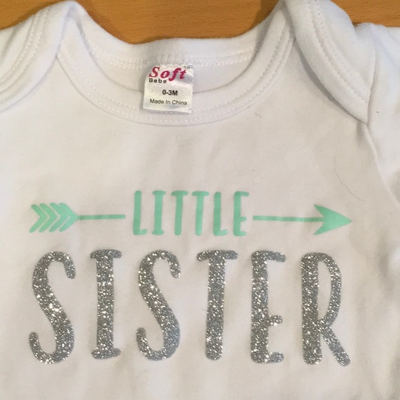 Bundle of Onesies: Butterfly Long-Sleeves, “Little Sister” Glitter Short-Sleeves - Picture 8 of 8